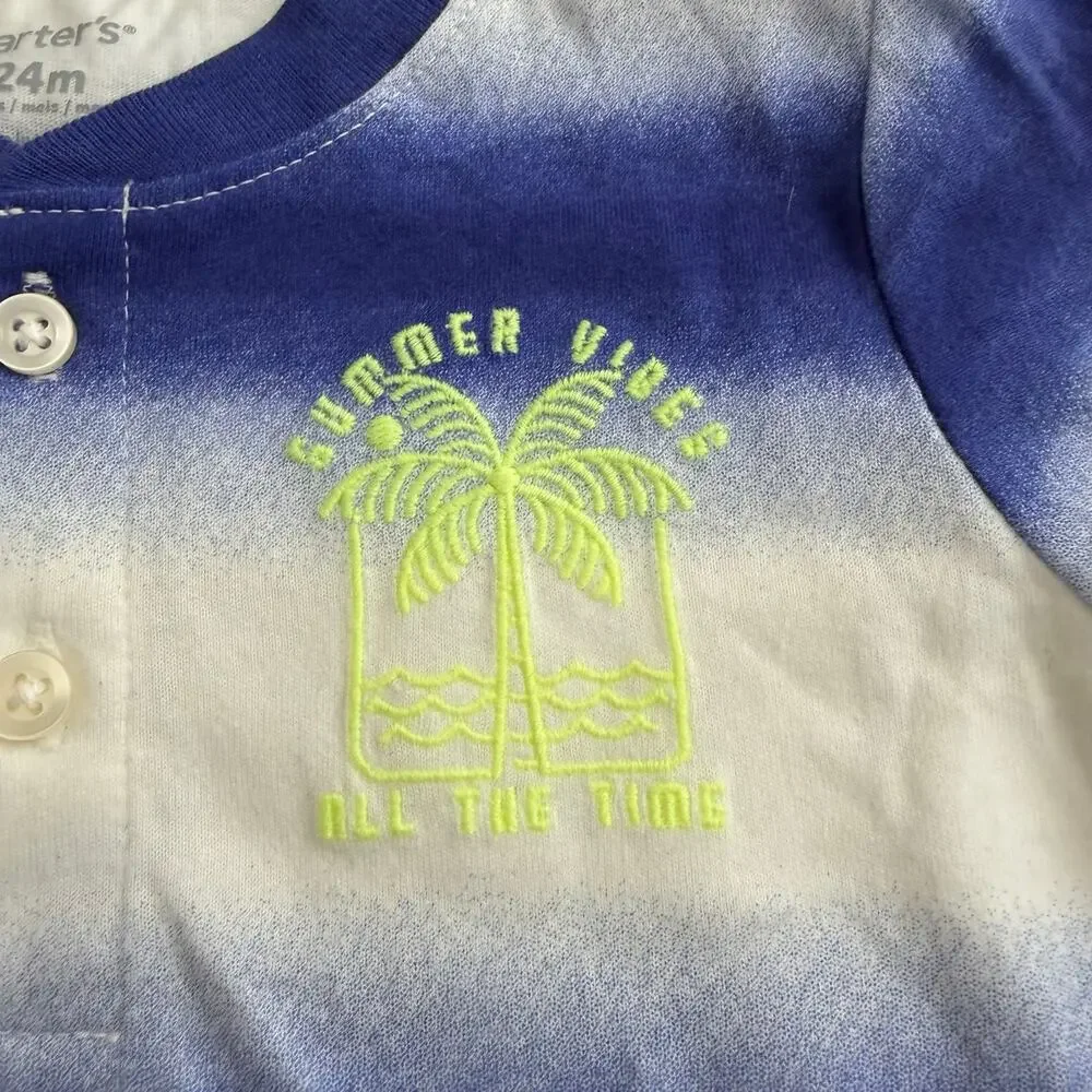 Carter’s stripe henley tee t-shirt short sleeve blue white summer vibes